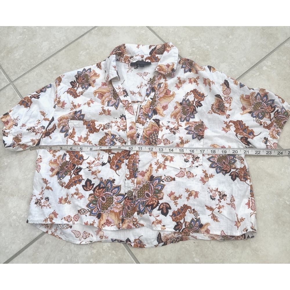 Rachel Roy 2-Piece Set White Floral Top & Wide Leg Crop Pants Linen Blend Sz M - Picture 5 of 13